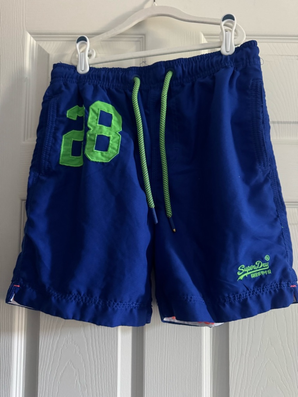 Superdry Blue Swim Trunks with Neon Green Details